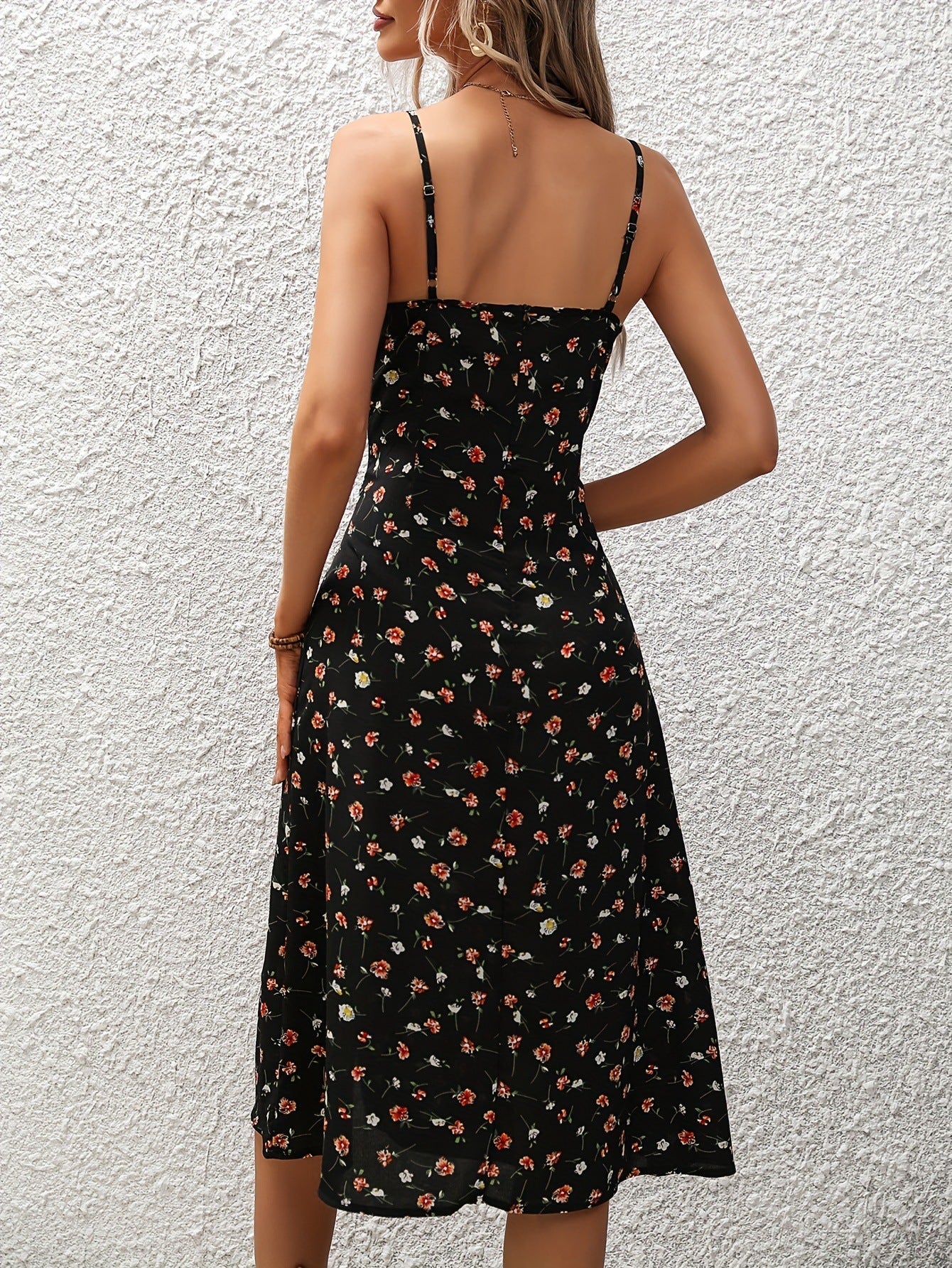 Women's Polka Dot Maxi Dress – Spaghetti Strap High Slit Summer Dress