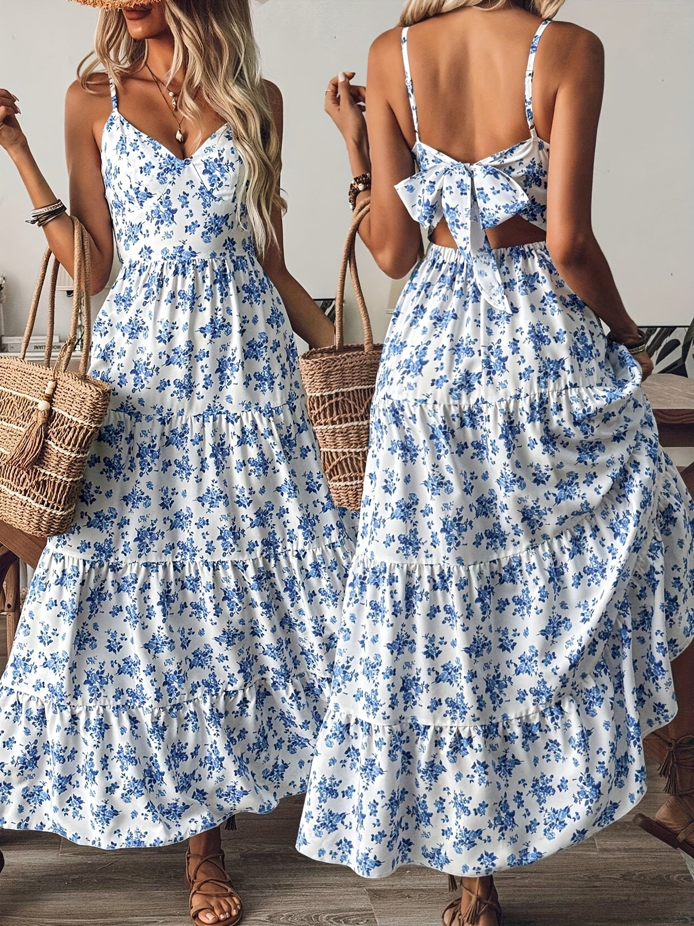 Floral Backless Maxi Dress – Strappy Dress with Bow & Flowy Skirt