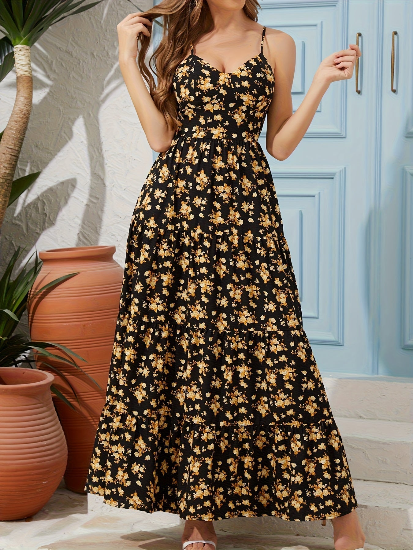 Floral Backless Maxi Dress – Strappy Dress with Bow & Flowy Skirt