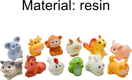 12 Piece Mini Chinese Zodiac Animal Figurines Set - Resin Cake Toppers & Garden Decor
