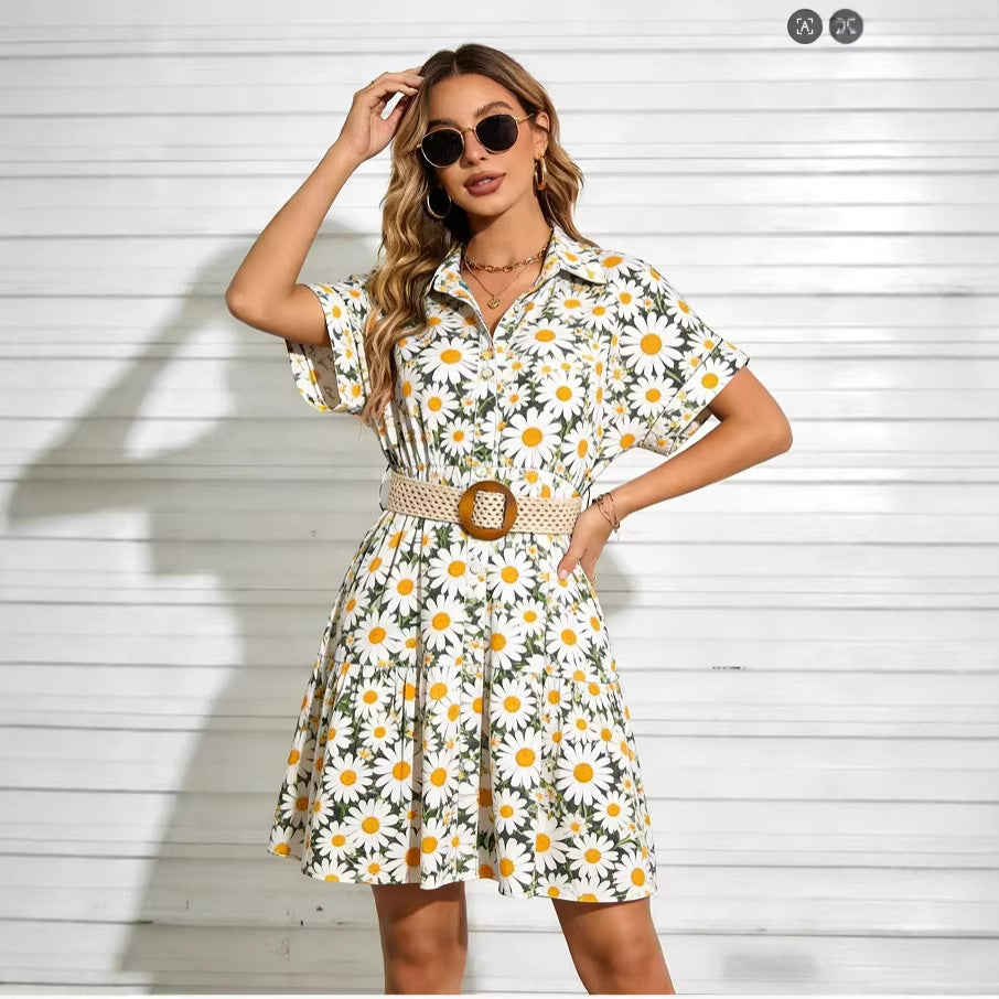 Short Sleeve Belted Midi Dress | Solid & Printed | Mid-Rise Waist