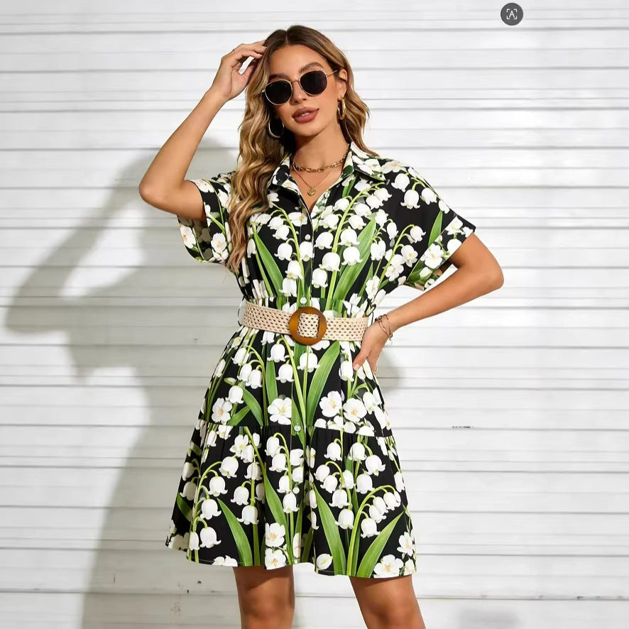 Short Sleeve Belted Midi Dress | Solid & Printed | Mid-Rise Waist