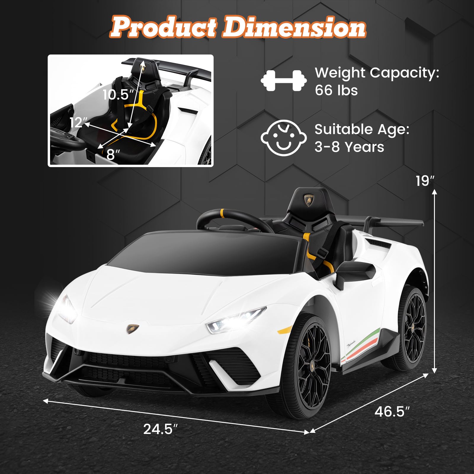 Lamborghini Huracan Ride On Car - 12V Electric Kids Car with Remote Control