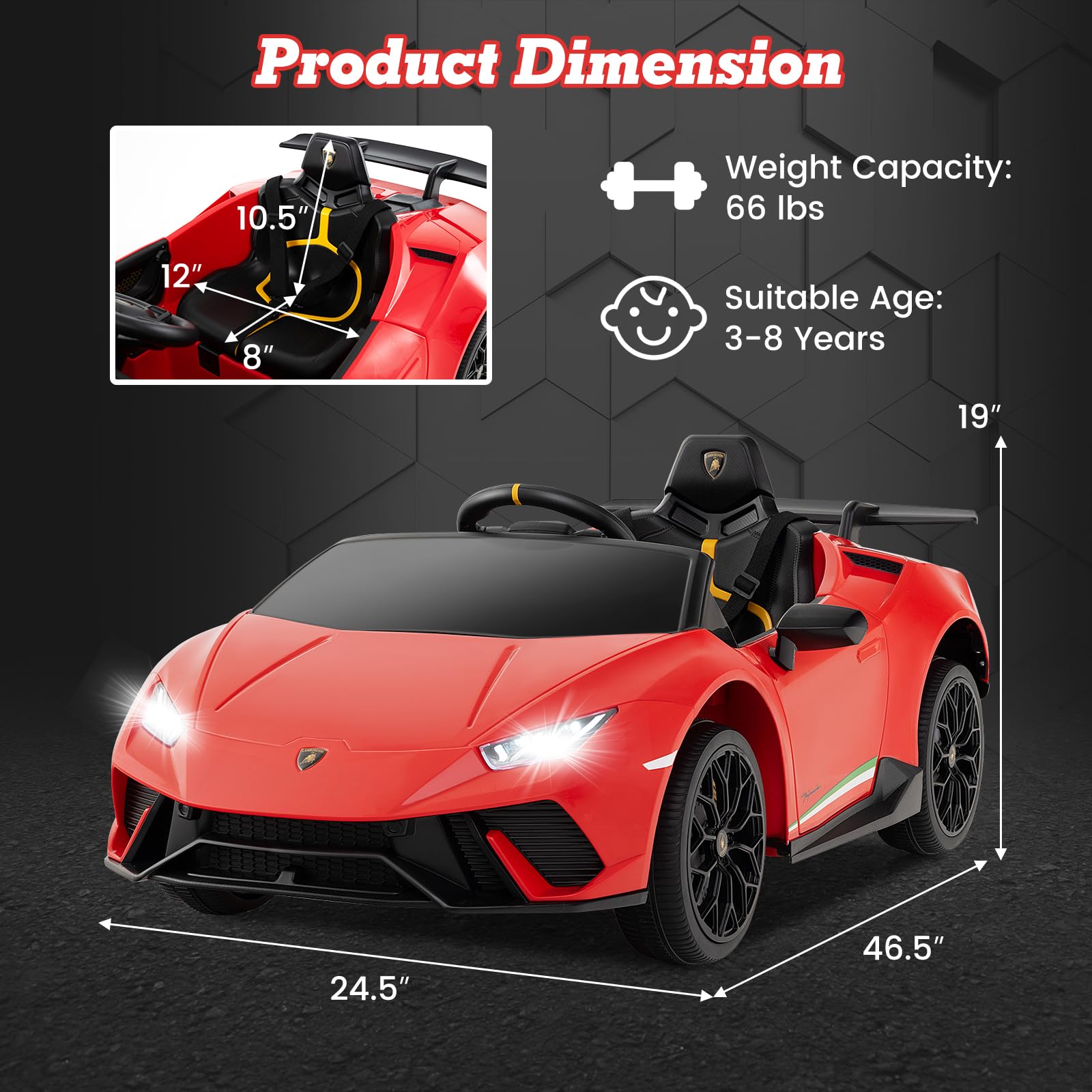 Lamborghini Huracan Ride On Car - 12V Electric Kids Car with Remote Control