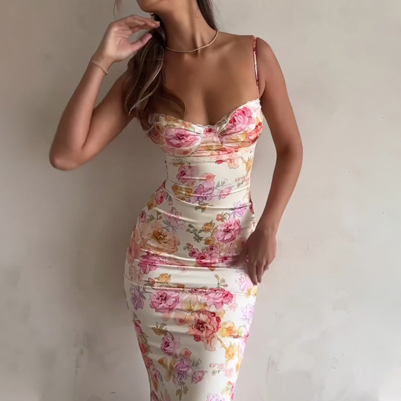 Floral Bodycon Maxi Dress | Spaghetti Strap Vacation Summer Dress