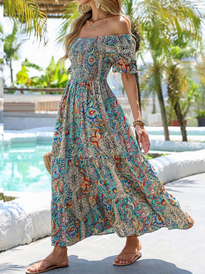 Paisley One-Shoulder Maxi Dress | Boho Flowy A-Line Summer Dress