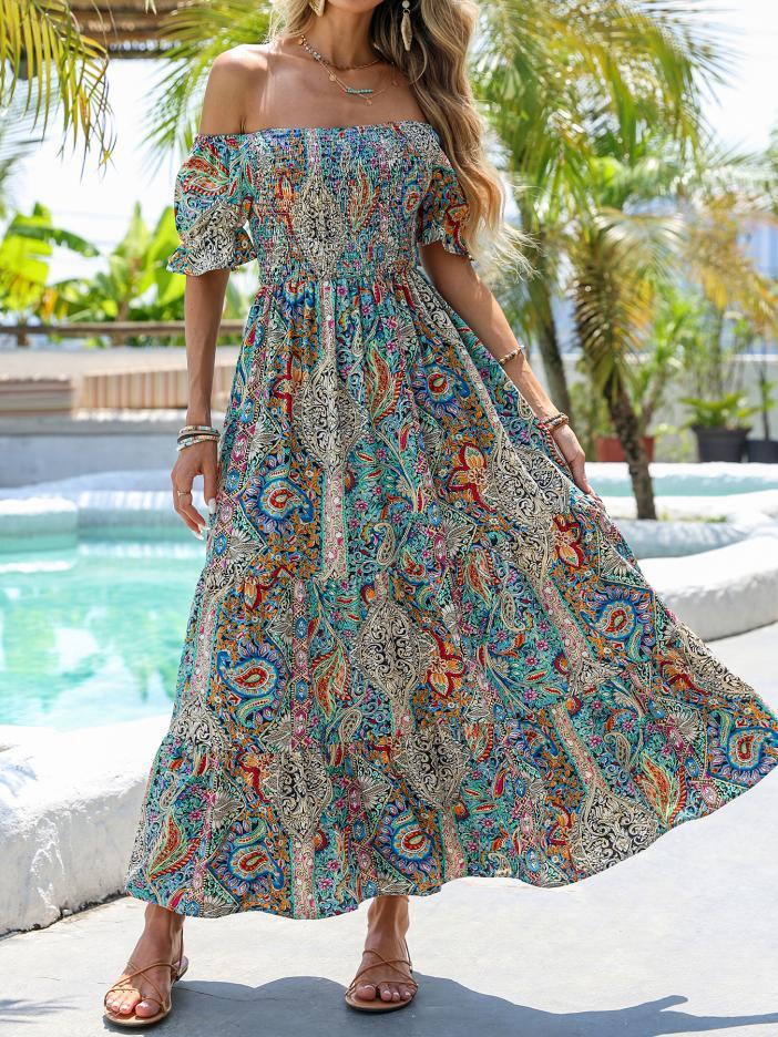 Paisley One-Shoulder Maxi Dress | Boho Flowy A-Line Summer Dress
