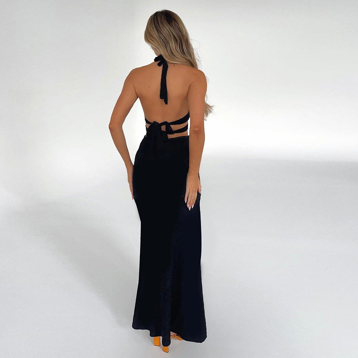 Halter Cutout Asymmetric Maxi Dress | Side Slit Backless