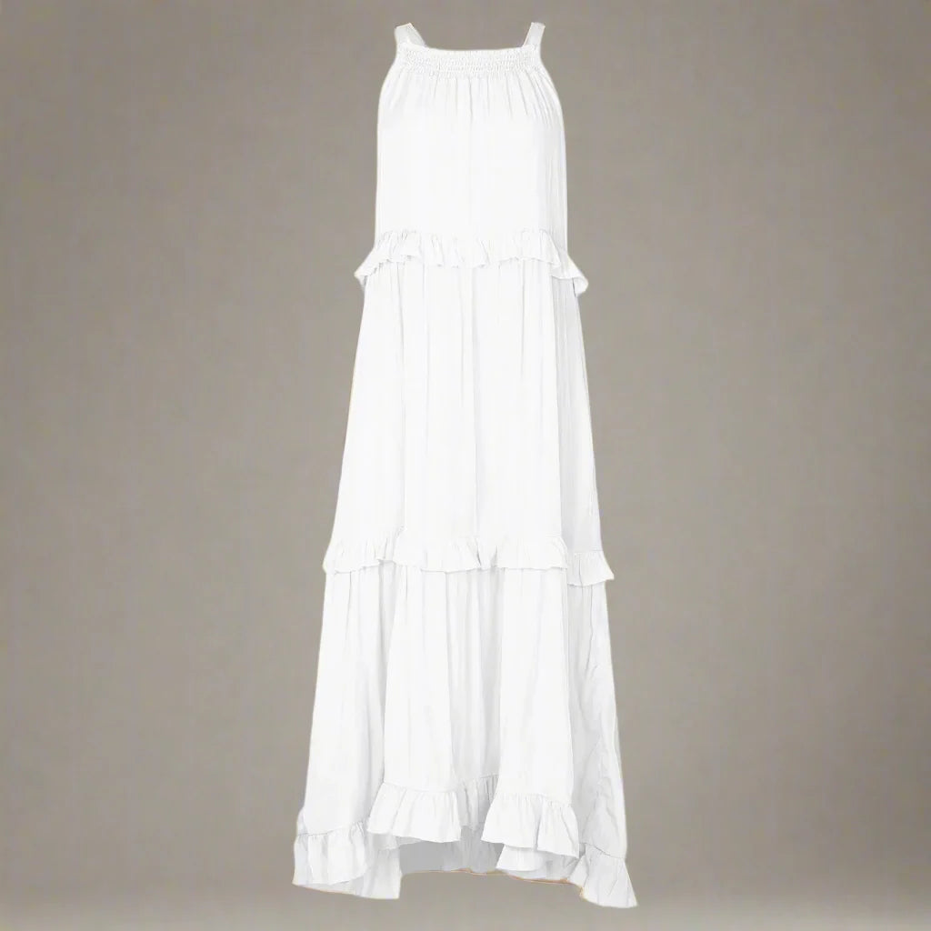 Halter Ruffle Maxi Dress | Sleeveless Lace Tiered Cake Dress