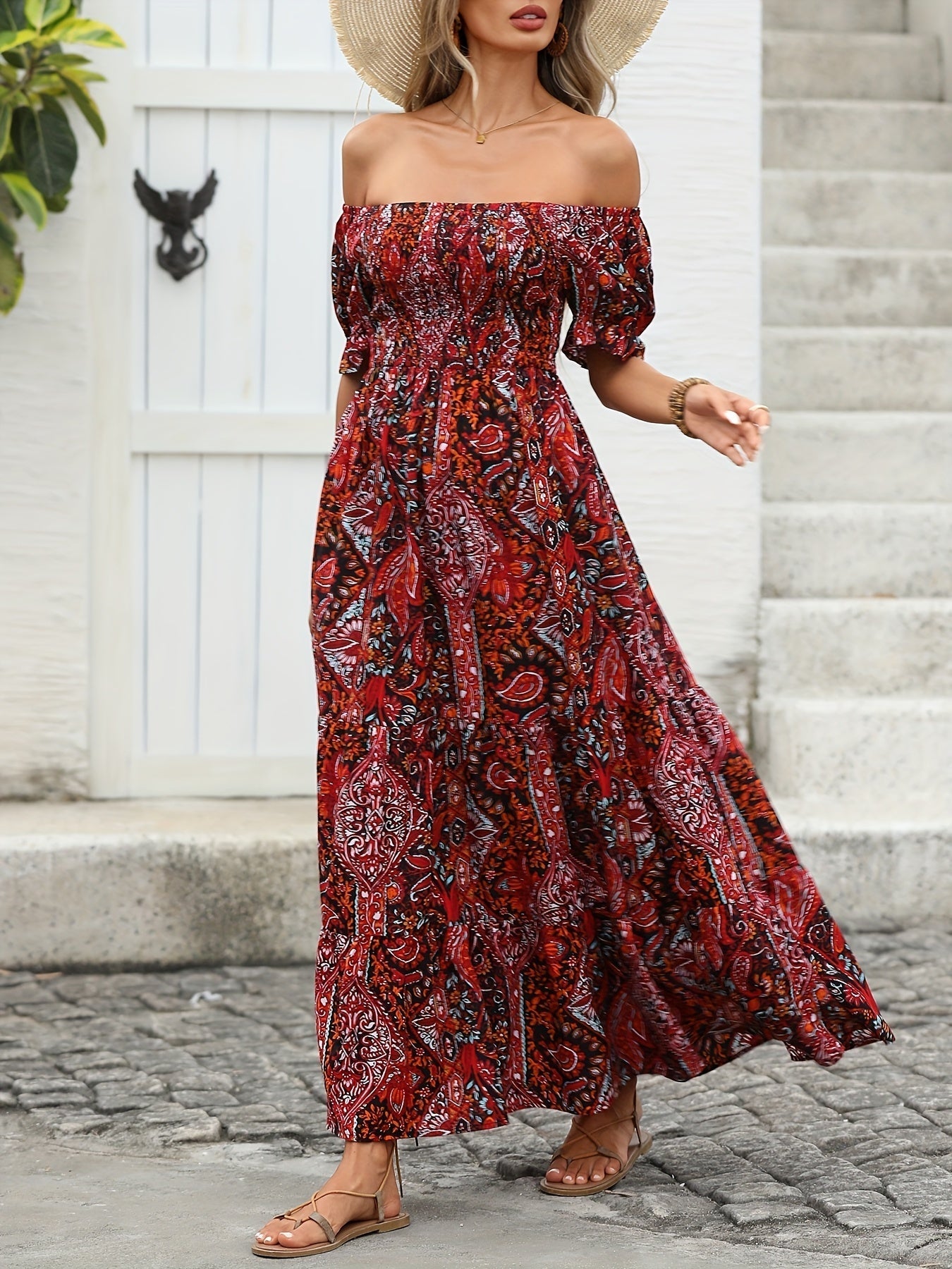 Paisley One-Shoulder Maxi Dress | Boho Flowy A-Line Summer Dress