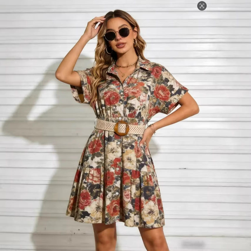 Short Sleeve Belted Midi Dress | Solid & Printed | Mid-Rise Waist